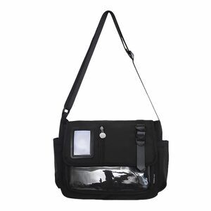 4023 black ita messenger bag , large capacity cute pin display crossbody